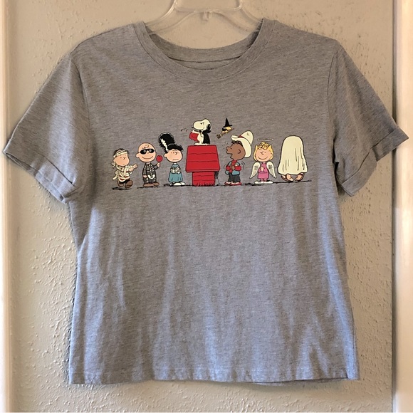 Peanuts Tops Peanuts Halloween Trickortreat Screen Print Gray